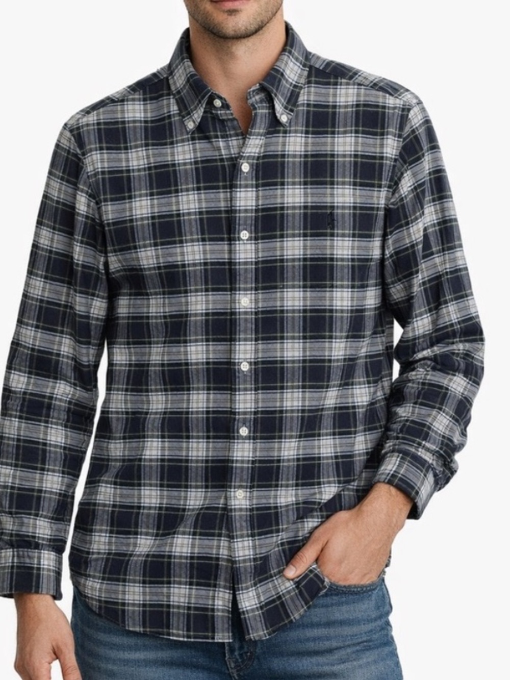Polo Ralph Lauren Classic Fit Plaid Button Down Shirt Blue Green Men Size M